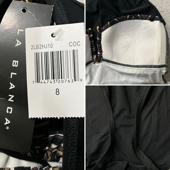 La Blanca One Piece Swimsuit Chevron Tummy Control Halter Brown Black 8 - Picture 5 of 8